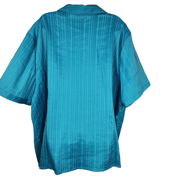 Maggie Barnes Shirt Womens 3X Blue Textured Pleated Striped Short Sleeve Button - Picture 2 of 9